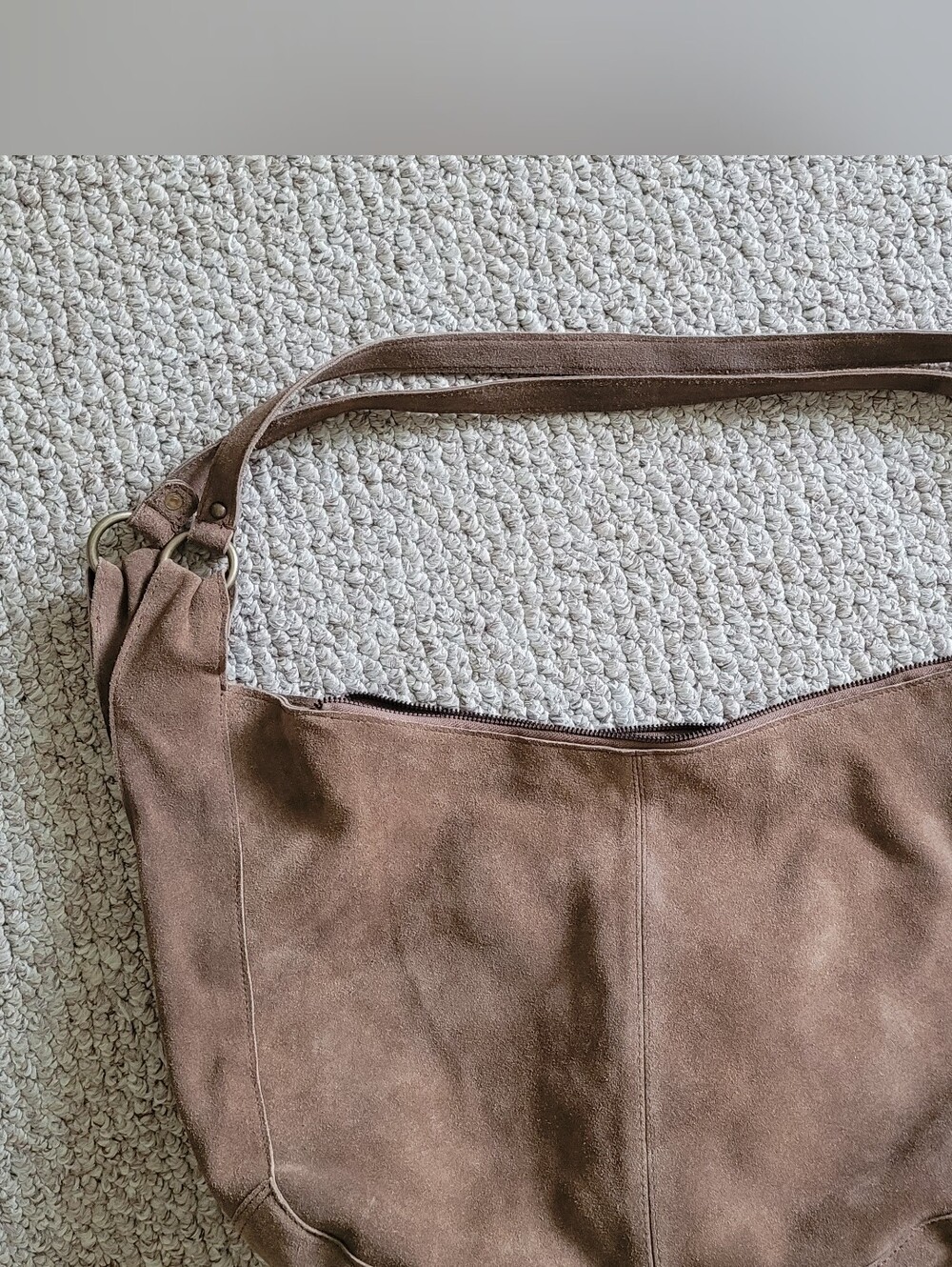 Free People Roma Boho Shourder Suede Leather Bag.  Chocolate Color - Picture 7 of 7